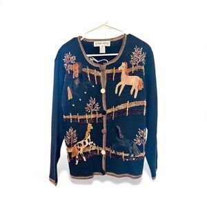 Vintage Victoria Harbour Equestrian Embroidered Cardigan Sweater Large